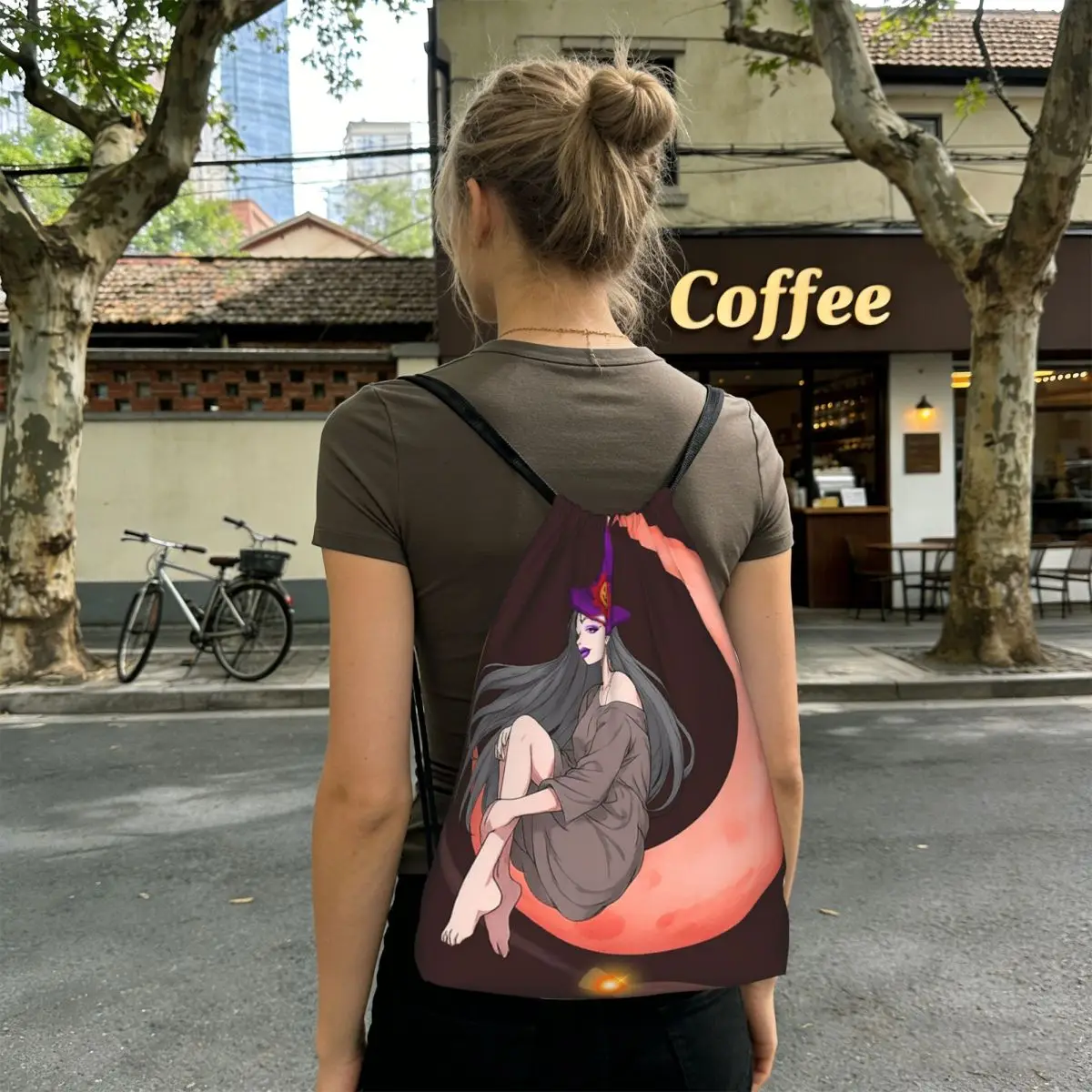 Mystical Anime Witch And Moon Backpacks Fashion Drawstring Bags Sundries Bag Book Bags for Man Woman Students