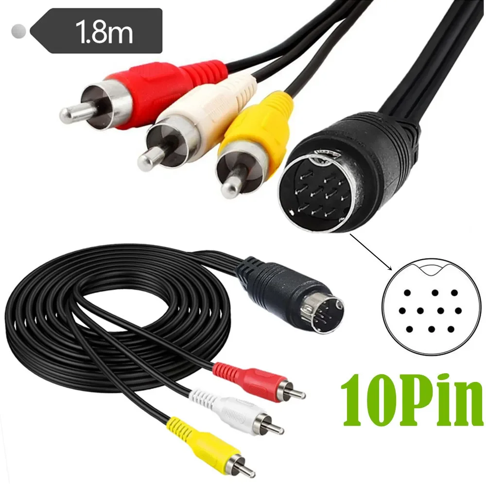 MIDI 10 Pin Audio และ Video DIN 10pin สาย 3RCA 3 RCA Composite ใช้งานร่วมกับ Audio Video Cable 1.8m 6FT