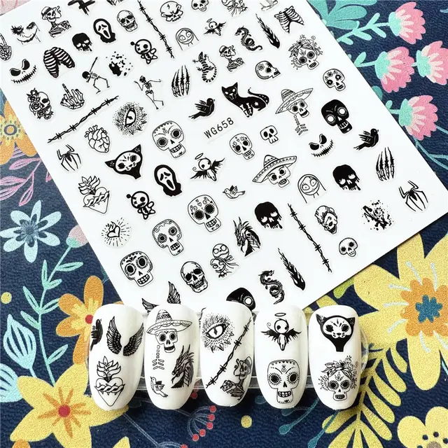 Newest WG658 skull sereis 3d nail art sticker nail decal stamping