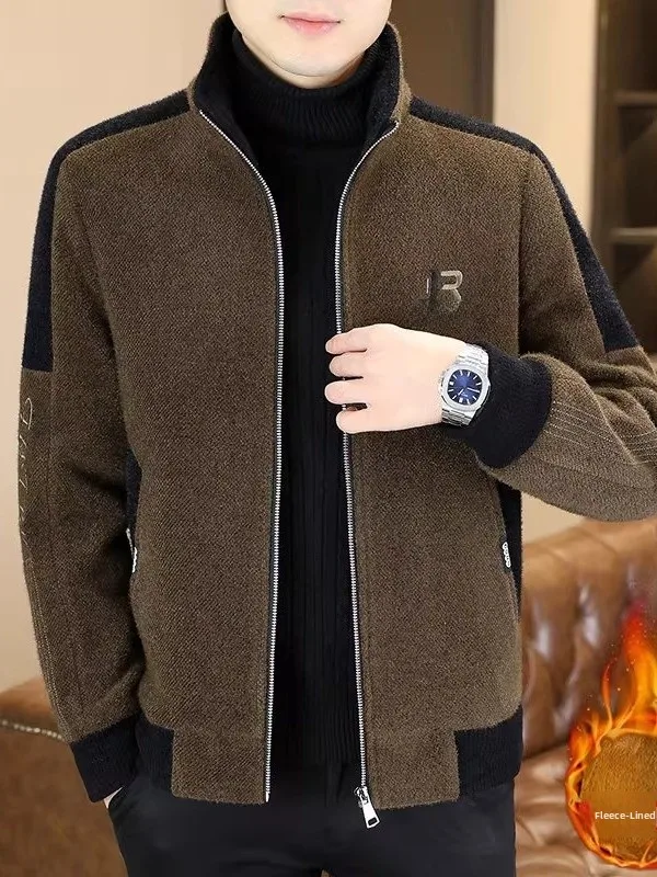 

Модное золотистое бархатное мужское зимнее новое шерстяное пальто с воротником-стойкой на подкладке или Thiened Busin