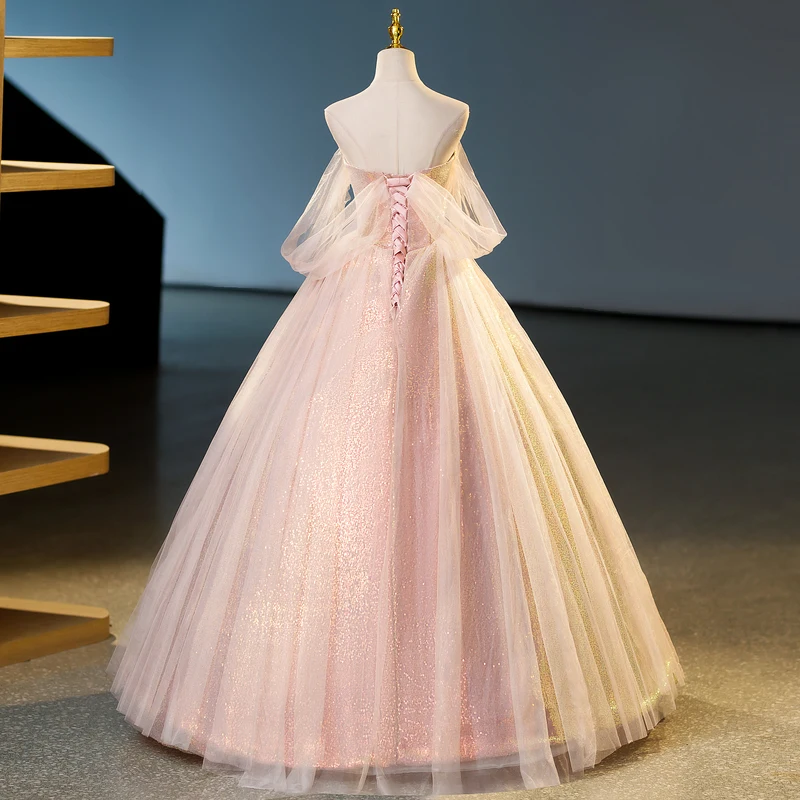 فستان Quinceanera الجديد على الموضة الوردية 2025 قبالة فساتين حفلات الأميرة الأنيقة مطرزة بكتف واحد