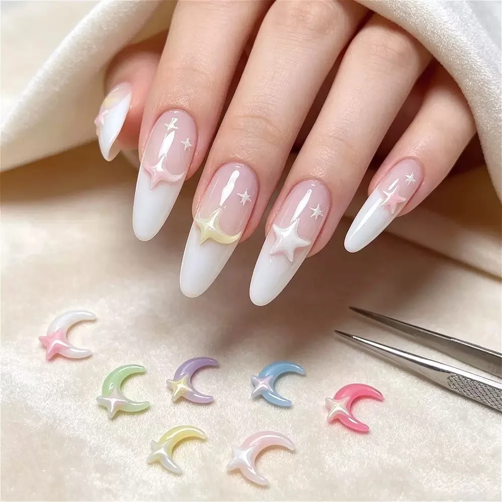 50pcs 3D Resin Charms Star, Heart & Moon Shapes for DIY Earrings, Hair Clips, Phone Cases, Nail Art Decor