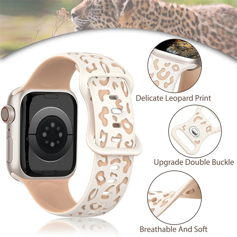 Glass+Case+Strap for Apple Watch Band 45mm 44mm 41mm 40mm Engraved Leopard belt for Apple IWatch Series 10 8 7 6 SE 5 46mm 42mm view 5