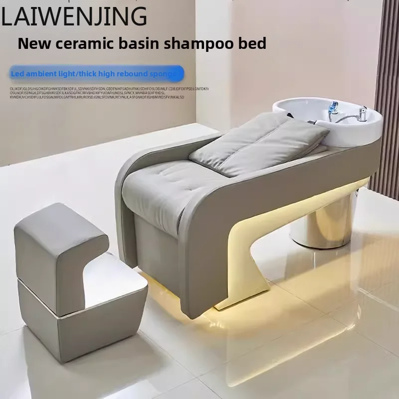

MJY hair salon special semi-lying flush bed stainless steel ceramic deep basin punch bed