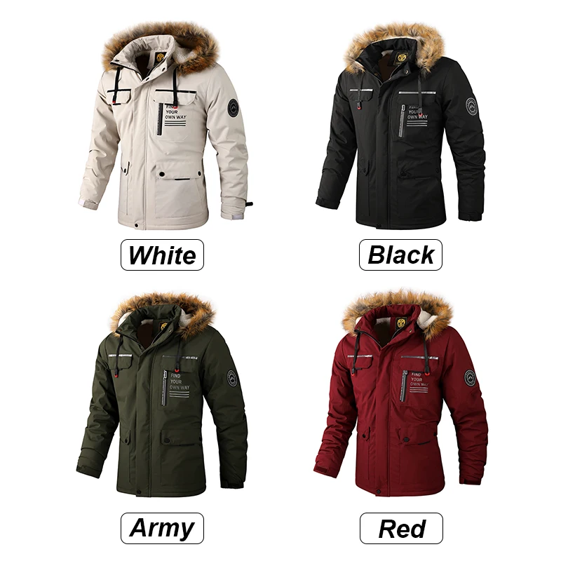 2022 Men Winter Warm Fleece Thick Windbreaker Jacket Coat Parkas Men Fashion Fur Collar Detachable Hooded Waterproof Jacket Men