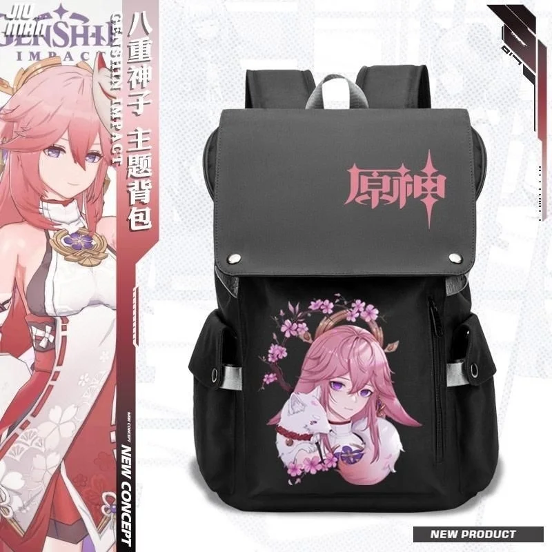 Anime Spiel Genshin Auswirkungen Yae Miko Laptop Rucksäcke Anti-diebstahl Wasserdicht Schule Rucksäcke USB Lade Reisetasche Fit 15,6 zoll