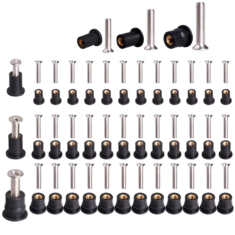 36 Pairs M4/M5/M6 Rubber Well Nuts With Stainless Steel Screw Kayak Brass Copper Bolts Well Nut Set