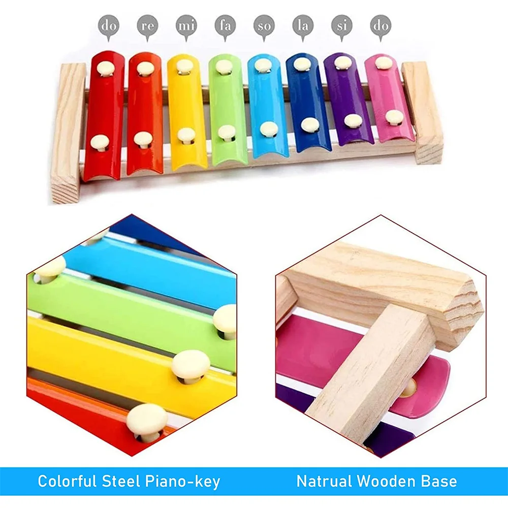 Bird Chicken Xylophone Toy Wooden Suspensible Bird Cage Accessories Musical Toy with 8 Keys for Chicken Bird Parrot Macaw Hens view 5