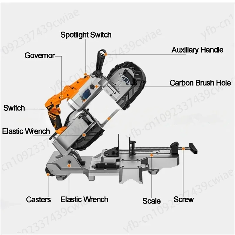 Portable Band Saw, Handheld for Metal and Wood Cutting, 1100W Removable Base, Small Sawing Machine, Metal Band Saw Tool