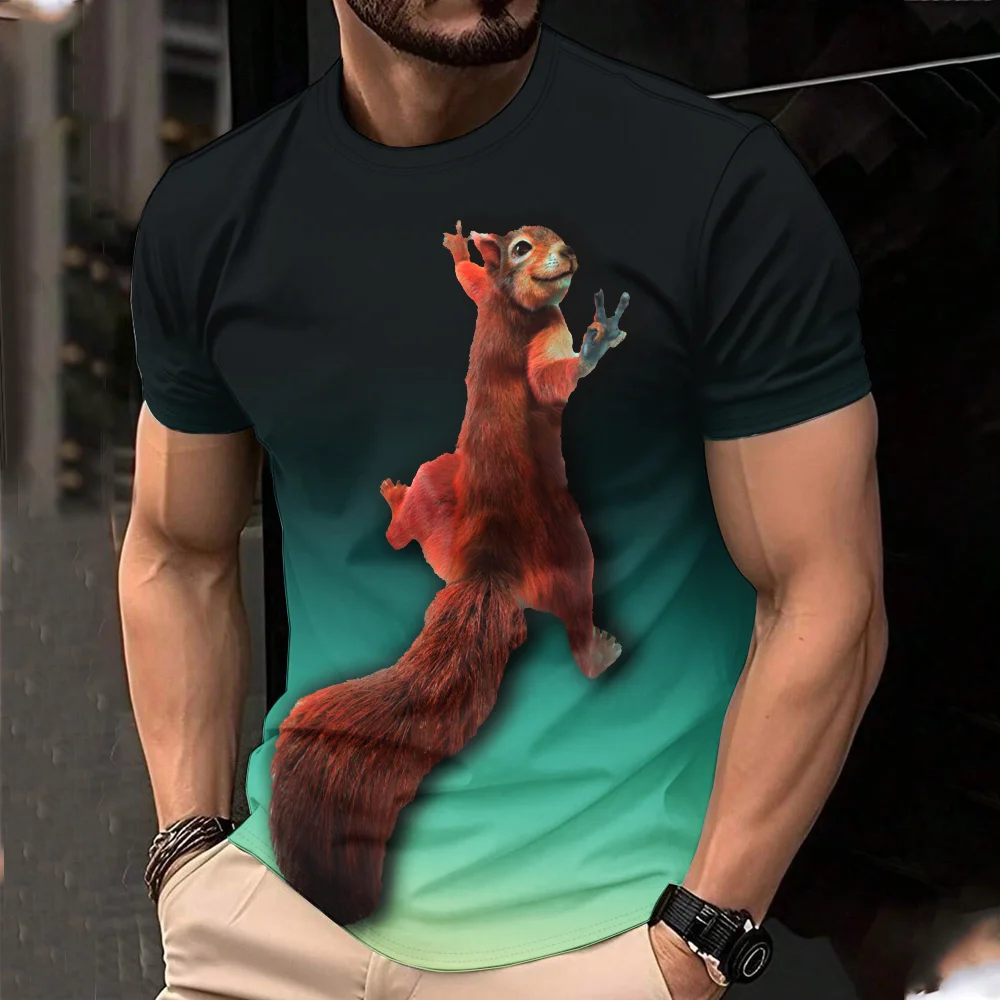 

Gradient Cartoon Squirrel 3D Printed Men's Casual Fashion Top Summer Men's Short sleeved T-shirt Large Comfortable Top