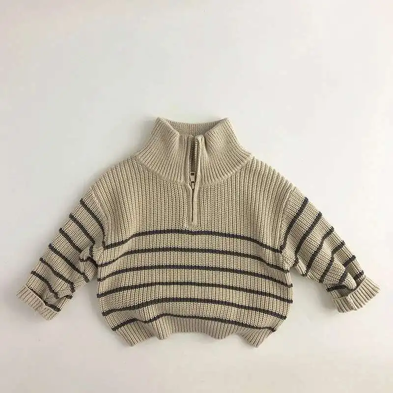 

Autumn Stand Collar Kids Clothes Jacket Sweaters Classic Striped Boys Sweater Half Zipper Girls Knit Pullover Tops