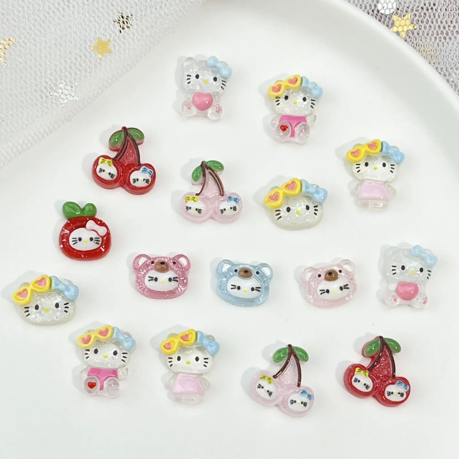 20pcs miniso transparent cherry kt cartoon nail charms for diy nail making kawaii cute resin nail art decoreation