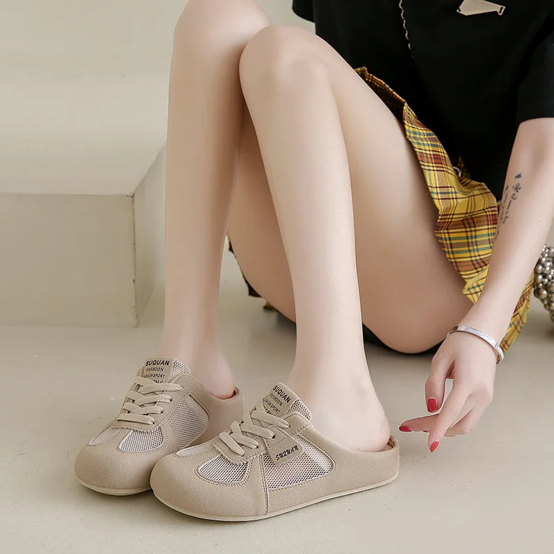 

Women's Mesh Casual Shoes Half Slipper Women's Mesh Sandals Summer Mesh Fabric Women's Shoes Versatile Flat Shoes Woman Slippers