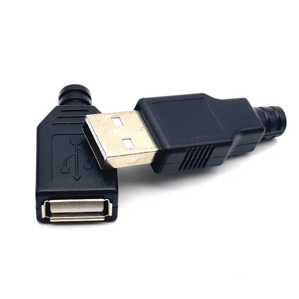 2A Type A Male Female USB 4 Pin Plug Socket Connector With Black Plastic Cover Type-A DIY Kits