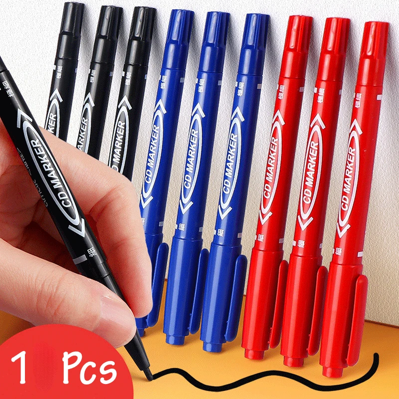 1 pcs Twin Tip Permanent Marker Pen Waterproof Ink Fine Point Black Blue Red Oil Ink 0.5/1.0mm Round Toe Fine Color Marker Pens