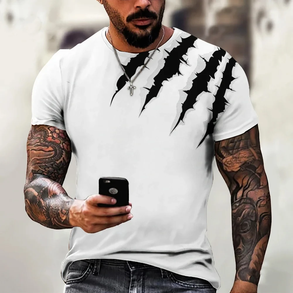 Men's T-shirt Trendy New Design Black And White Color Art 3D Printed Oversized Round Neck Tops Loose Casual Simple Style T Shirt