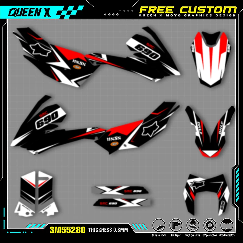 

Queen X MOTOR Motorcycle Graphics Background Decals Stickers Kits For KTM LC4 SMC690 2008 2009 2010 2011 001