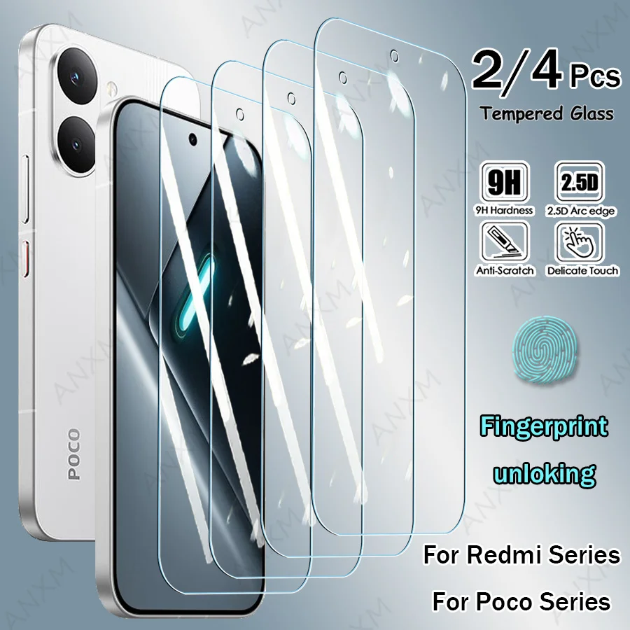 2/4枚入り 強化ガラス Xiaomi POCO X5 X6 X7 X8 F5 F6 F7 F8 Pro Ultra C75 C85用 画面保護フィルム 全面保護 接着剤付き スクリーンガラス