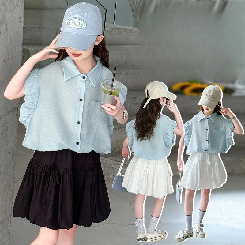 

Girls' Summer Outfit 2025 New Children's Fashionable Short Sleeve Two-Piece Set for Middle and Large Children.