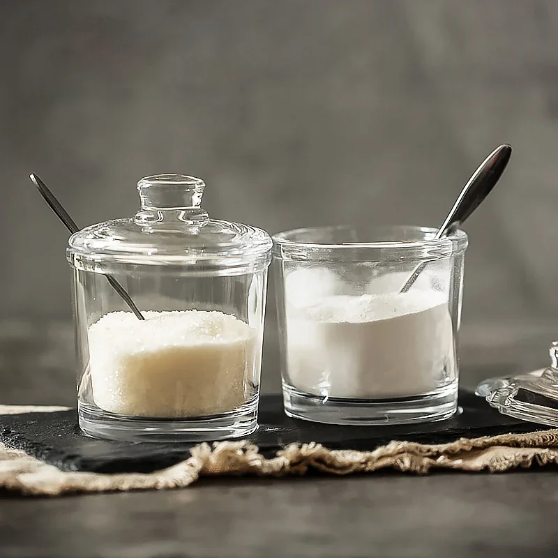 Glass Spice Jar Outfit with Stand Seasoning Box Wrought Iron Kitchen Castor Home Salt Shaker Three-piece Suit Spice Container