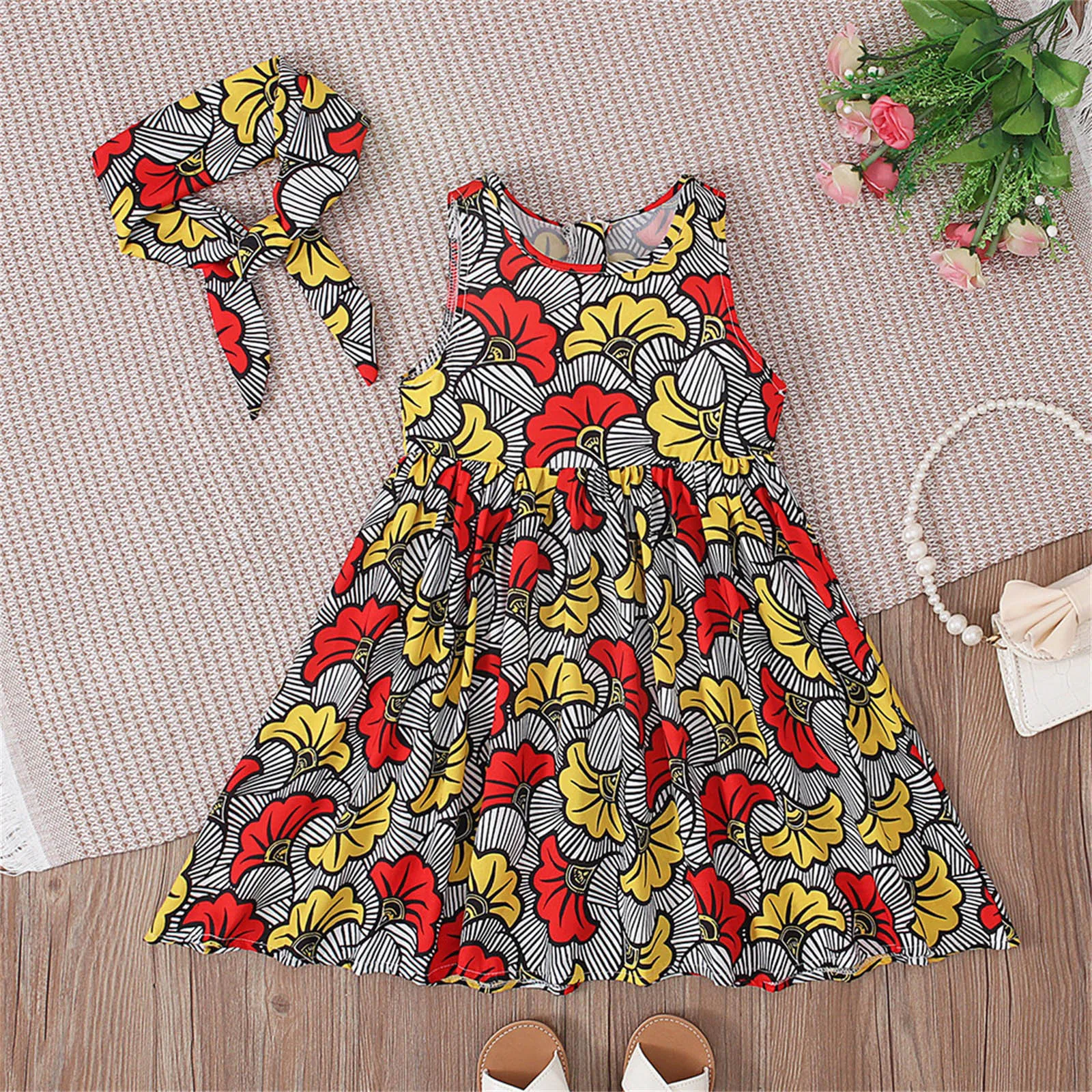 

Toddler Baby Girls African Traditional Style Sleeveless Dress Holiday Sundress Summer Casual Ankara Princess Baby Girls Dress