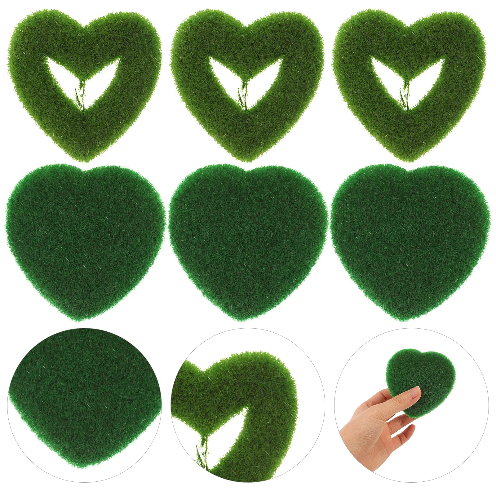 

6Pcs DIY Heart Shaped Green Moss Bonsai Set Decorative Indoor Plants for Storefront Window Display Garden Theme Events
