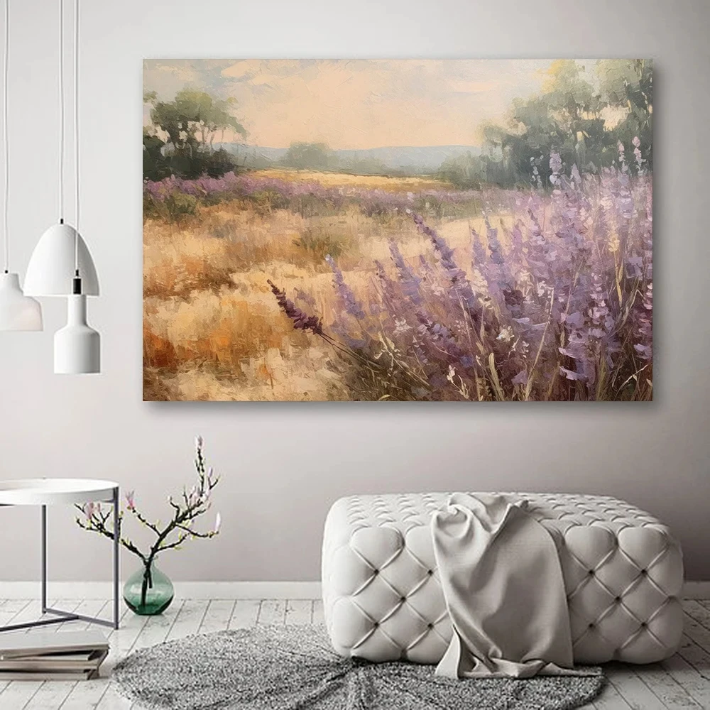 French Country Landscape Poster, Vintage Farmhouse Art Print, Colorful Canvas Painting, Aesthetic Wall Picture, Living Room Deco