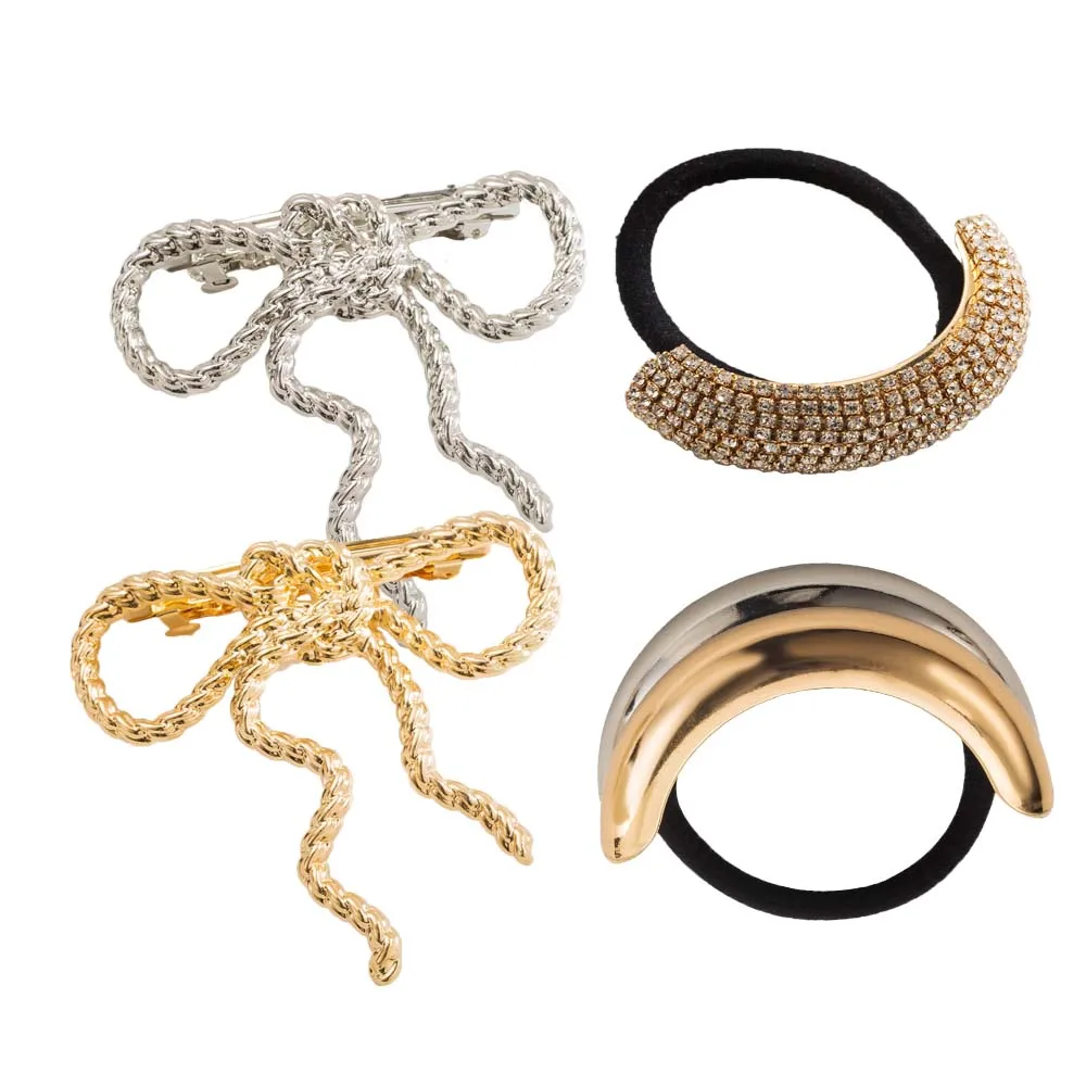 قطعة واحدة من عصابة رأس مرنة مرصعة بالألماس المعدني، عصابة رأس بمشبك شعر على شكل فيونكة حلوة متعددة الاستخدامات