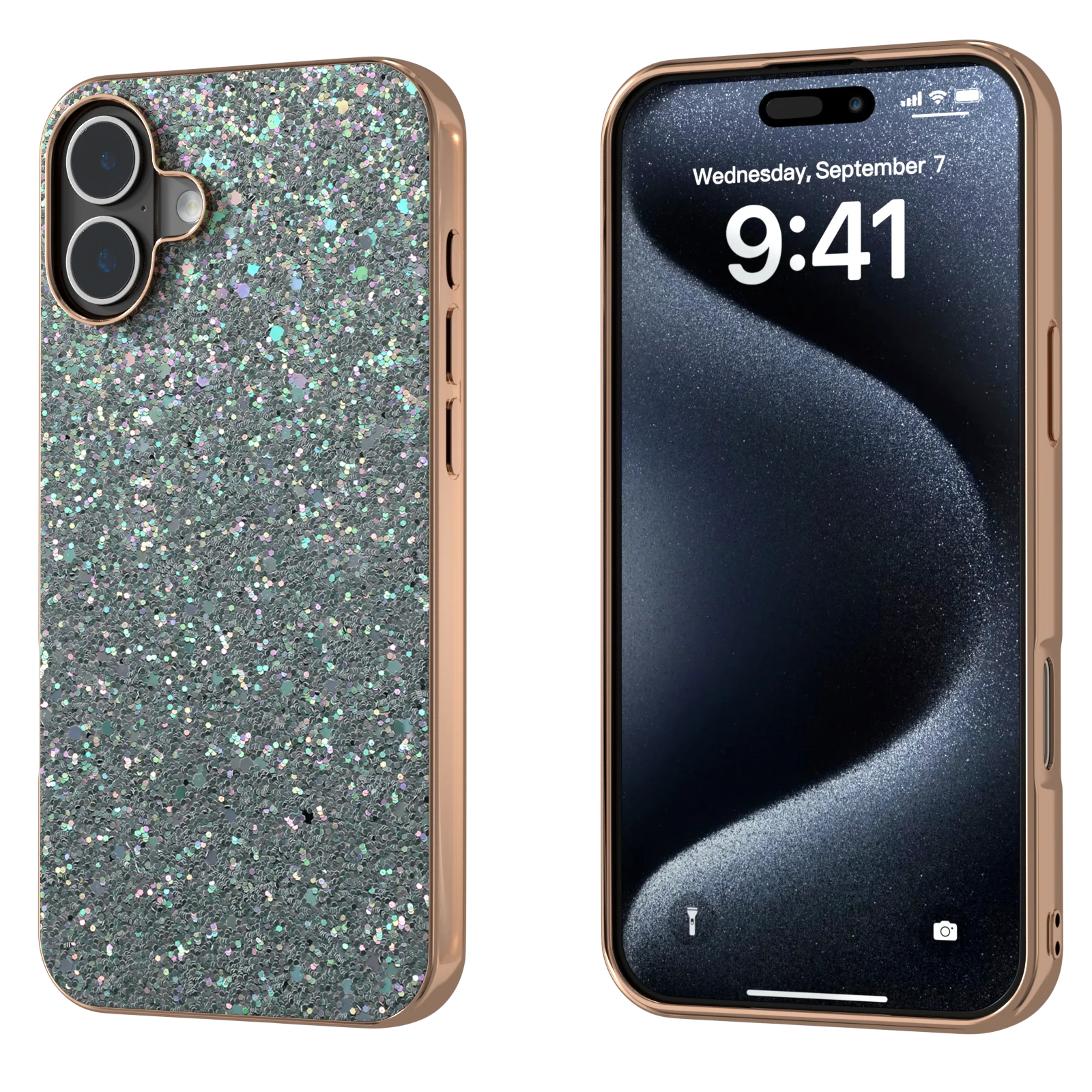 

Original Mobile Phone Case For iPhone 16 Pro Max 16Plus PU Leather Skin Shiny Pattern Plated Side Cover