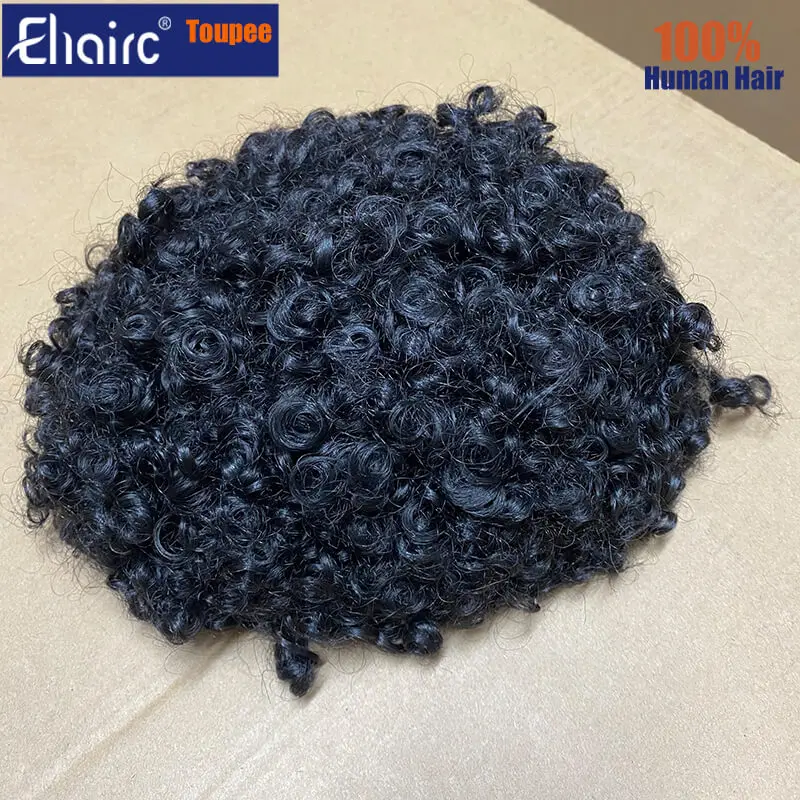 Curly Bond Male Hair Prosthesis Mono Lace,PU Front And NPU Back Man Wig 6