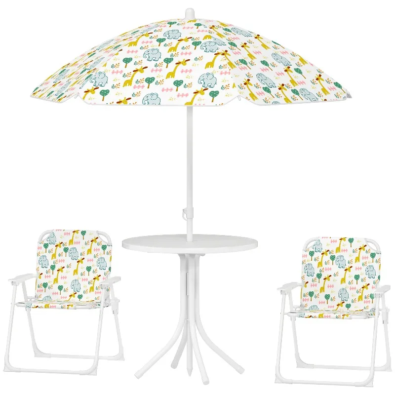 

Seating Area, Folding Chair Set with Parasol, Colorful Pattern, White