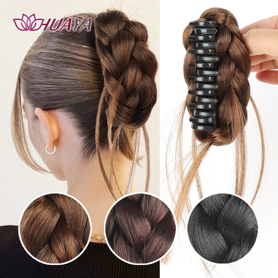 Synthetic Claw Clip Hair Bun with Tassel Natural Fluffy Wig Hair Clip Black Brown Bun Head Wig Women
