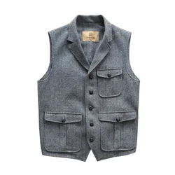 Men's Vest Steampunk Formal Tweed Vintage Blue Suit Male Springs Plaid Herringbone Jacket Waistcoat Vests for Men Dress Wedding