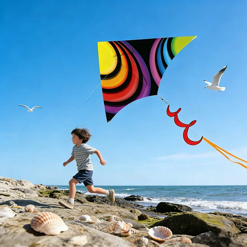 Rainbow kites fabric ripstop nylon outdoor fun toys beach kites string line adults kite factory parachute delta kites rope ikite