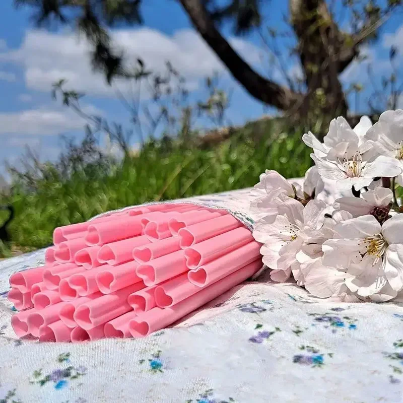 5/10pcs/set Love Heart Straw Drinking straw Supplies accessories pink red color outdoor party Straw Separate Package