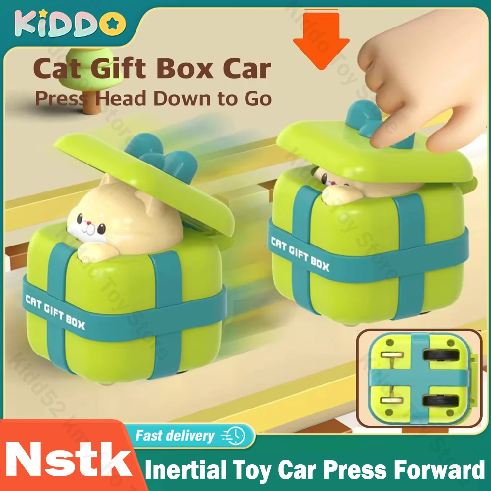 Inertial Toy Car Press Forward Pull Back Cartoon Cat Car Gift for Kids Vehicle Interactive Montessori Toys for Toddlers Boys