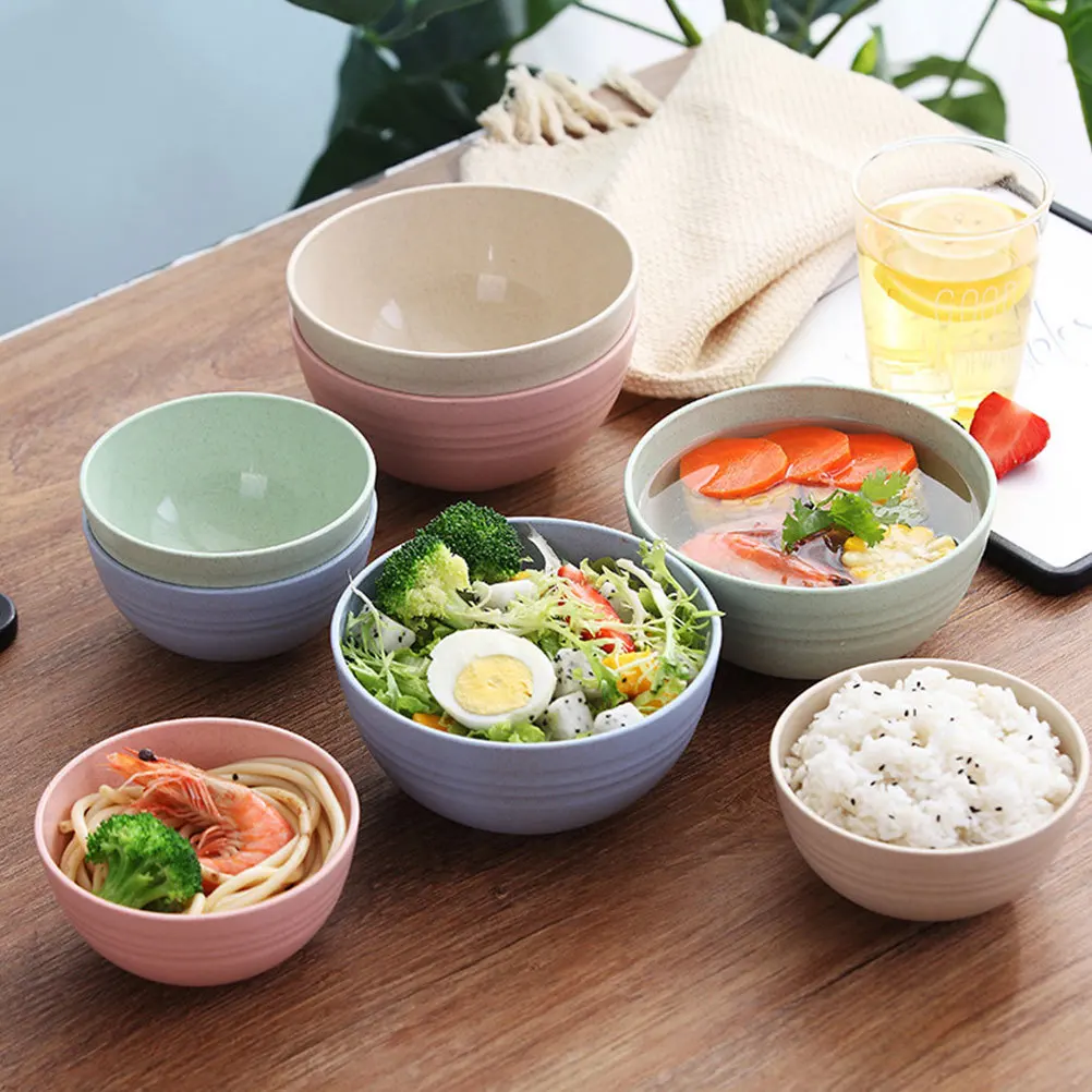 

4Pcs Unbreakable Household Bowls Set Reusable Plastic Dinner Soup Rice Salad Kitchen Bowls Microwave Safe Bowl