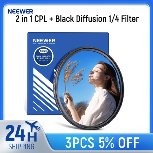 NEEWER 2 en 1 CPL + difusión negra 1/4 filtro polarizador Circular reducción de brillo cinemático suave niebla de ensueño filtro de lente de cámara
