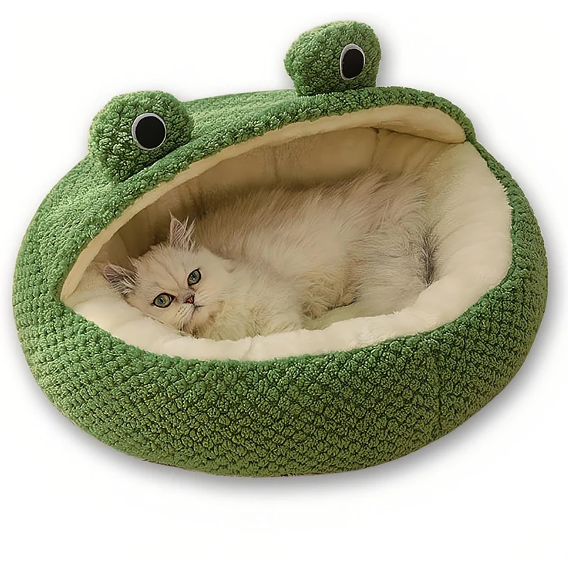 New Deep Sleep Comfort In Winter Frog Cat Bed Little Mat Basket Small Dog House Products Pets Tent Cozy Cave Nest Cat House