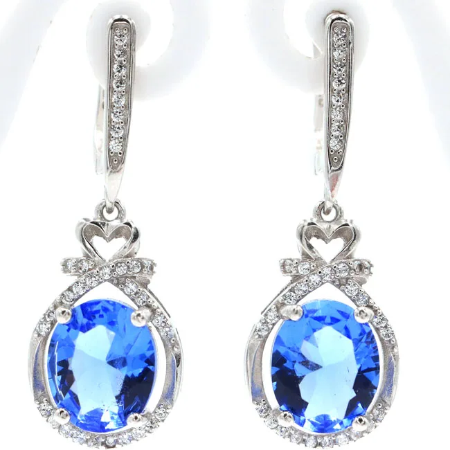 35x13mm Jazaz 7.3g Rich Blue Violet Tanzanite CZ Daily Wear 925 Solid Sterling Silver Earrings