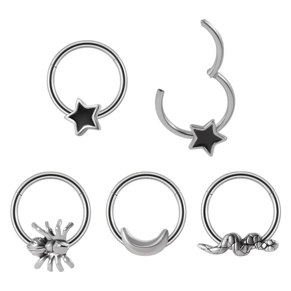 1pc Surgical Steel Star Moon Septum Clicker Hoop Nose Ring Ear Tragus Cartilage Daith Helix Lobe Studs Body Piercing Jewelry 16g