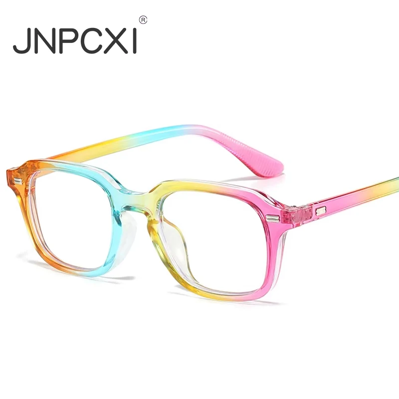 JNPCXI Rainbow Square Blue Light Blocking Glasses Men Unisex Women Rivets Anti Blue Light Computer Glasses