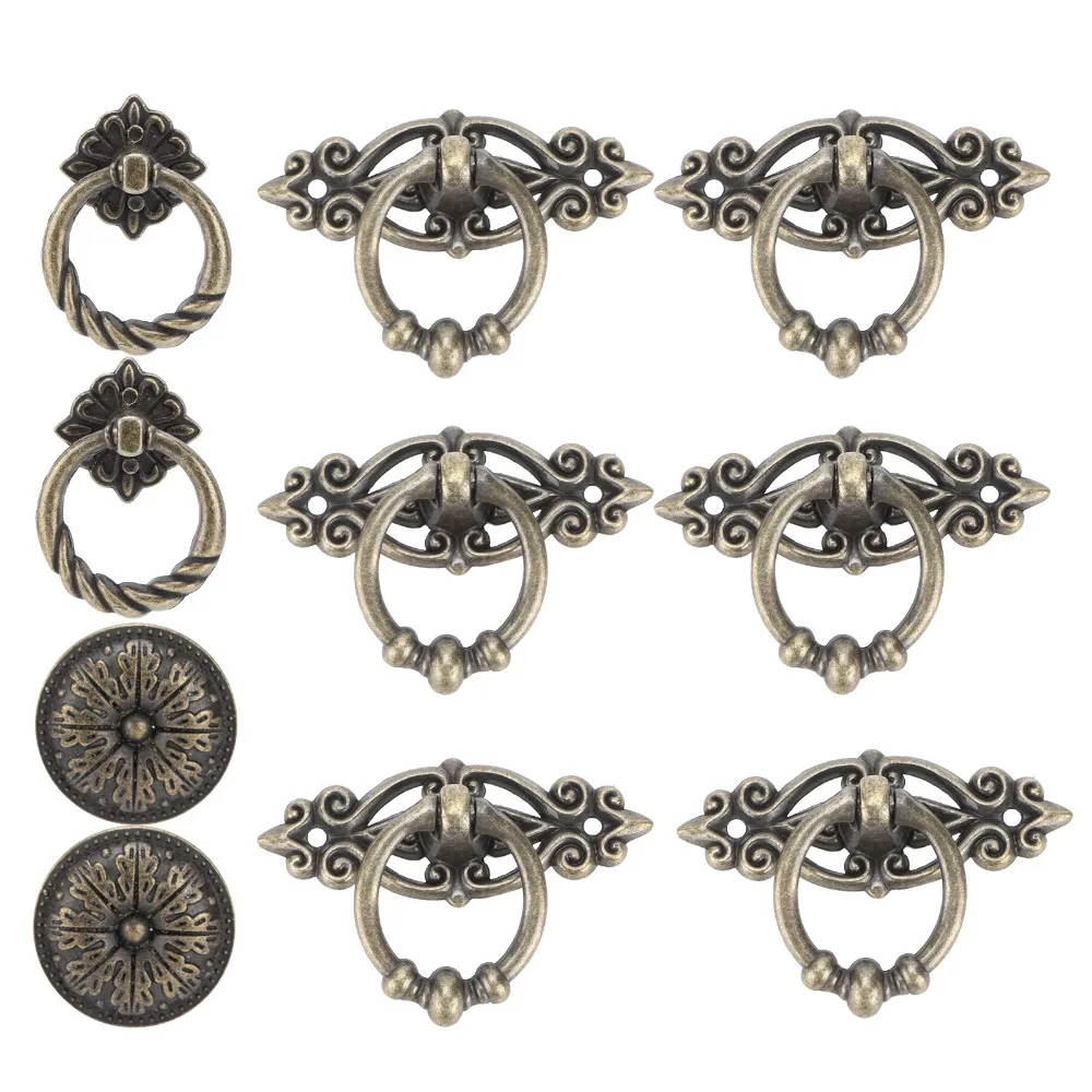 

10PCS Door Handle Vintage Drawer Handles Alloy Drop Ring Cabinet Handles Bronze Cabinet Door Handles Cabinet