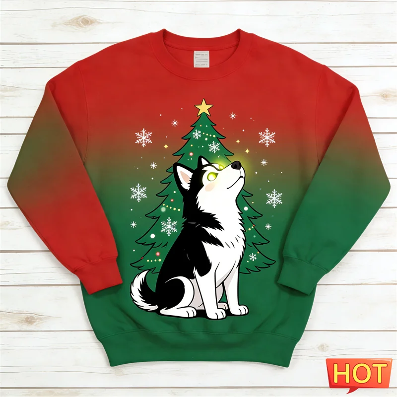 مضحك أجش الرسم القبيح عيد الميلاد سترة أزياء لطيف الكلب 3D مطبوعة عيد الميلاد البلوز فضفاض عطلة ارتداء س الرقبة للجنسين البلوز #1