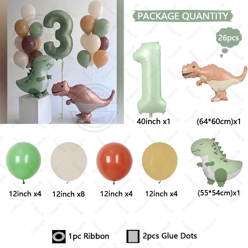 26-teiliges Niedliches Dinosaurier Tyrannosaurus Rex Ballon-Set Olivgrün Nummerierte Ballons 1-9 Jurassic-Thema Geburtstagsparty-Dekoration – Detail 3