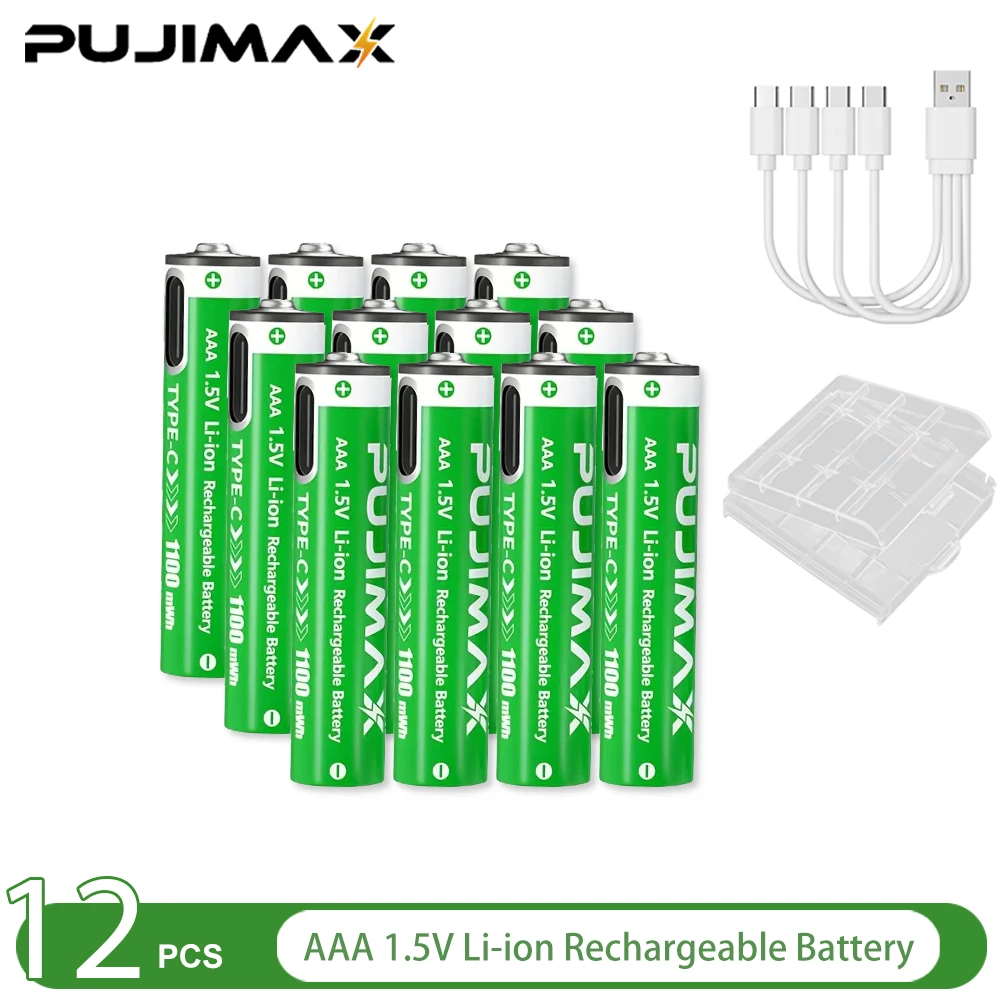 PUJIMAX 1,5 V AA en AAA oplaadbare lithiumbatterij 3400 mWh/1100 mWh, Type-C-poort Opladen worden hergebruikt 1500 keer voor wekkers - afbeelding 1