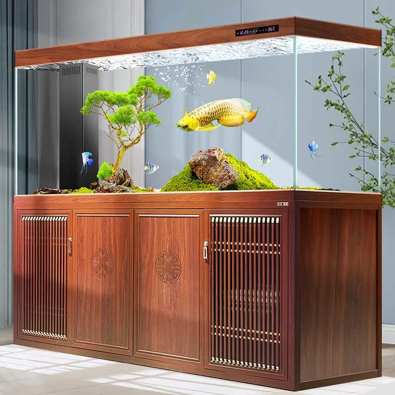 

Chinese bottom filter large arowana tank gold crystal ultra-white glass screen partition office living room home 2025 new model