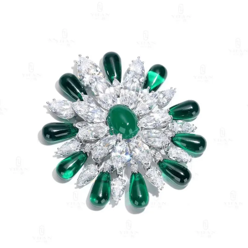 ZOCA 925 Sterling Silver With Cubic Zircon Flower Brooch Pins Fine Women Jewelry Cute Green White Fine Jewelry