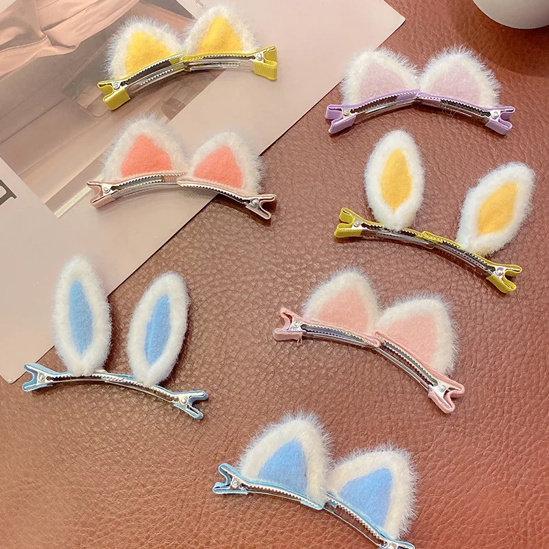 2Pcs/Set Cute Rabbit Ears Hair Clips for Baby Girls Handmade Kawaii Hairpins Barrettes Headwear Hair Styling Accessories for Kid