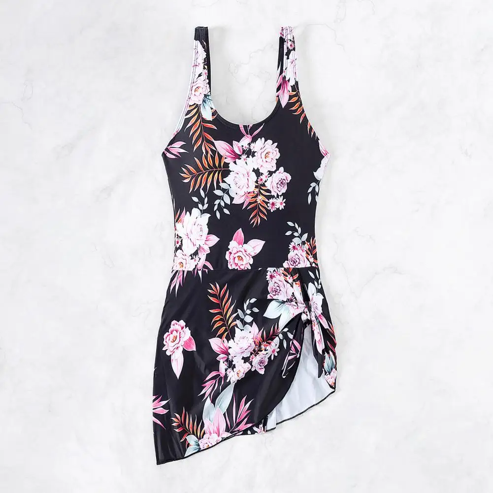 

Women Swimsuit Comfortable Swimwear Floral Print Swimming Dress with Side Knot Backless One-piece Monokini for Women Stylish